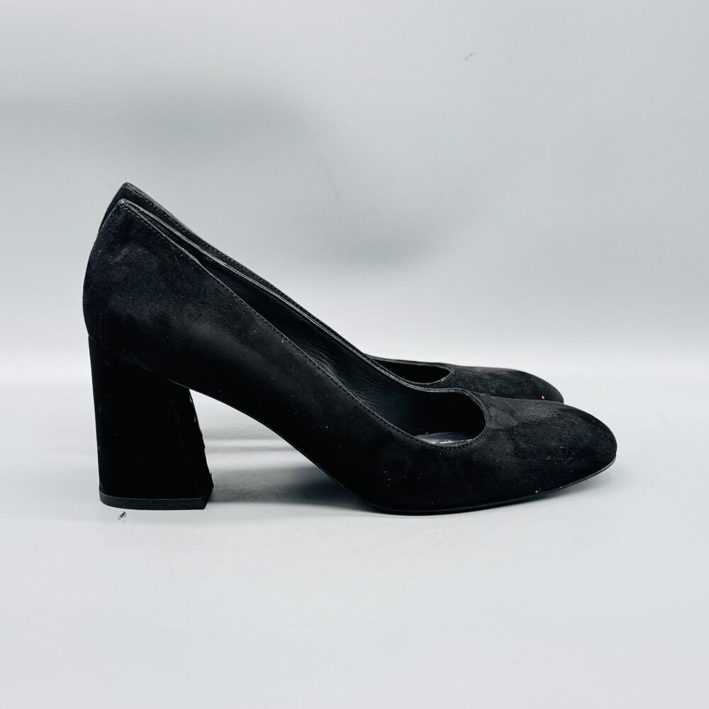 Stuart Weitzman Shoes Womens 7.5 Black Suede Pumps Block Heel Round Toe Slip On